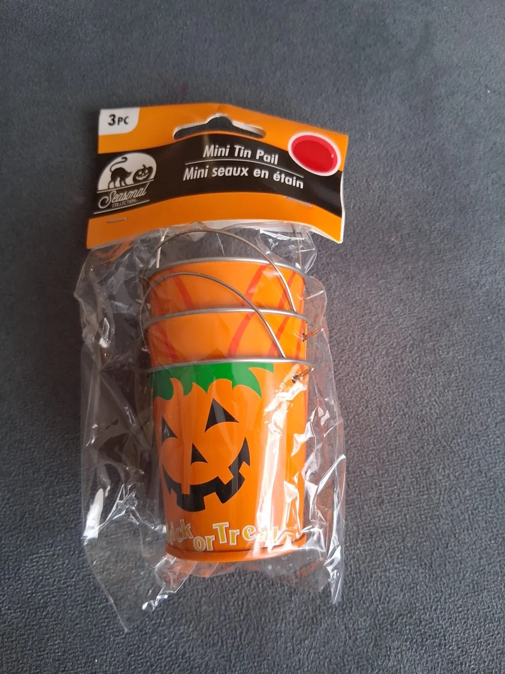 Orange Halloween Pumpkin Mini Tin Pails - 3 Pack